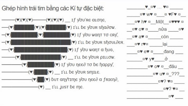 kí tự đặc biệt độc là cho MXH faecbook Game Kí tự đặc biệt - Bảng kí tự đặc biệt độc là cho MXH faecbook Game