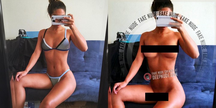 Ảnh thử nghiệm của TheVerge về phần mềm DeepNude Ảnh thử nghiệm của TheVerge, ảnh gốc càng "thiếu vải" bao nhiêu thì ảnh kết quả sẽ tốt bấy nhiêu