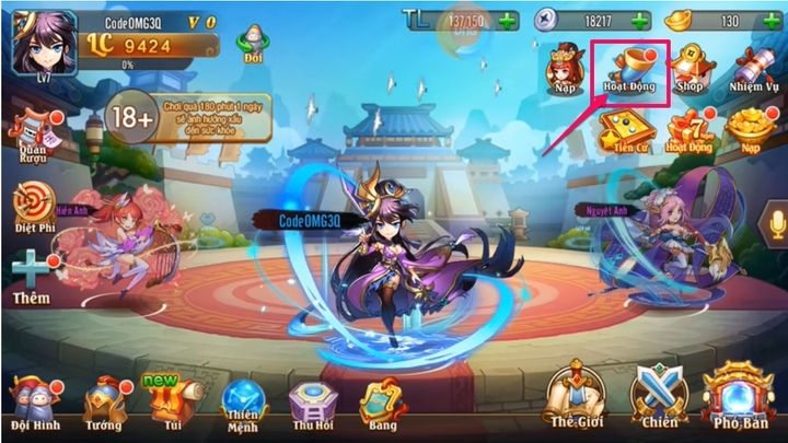 click vào “Hoạt Động”. click vào “Hoạt Động”.