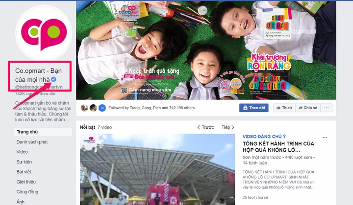 fanpage của Siêu thị Co-op Mart có dấu tích xanh fanpage của Siêu thị Co-op Mart có dấu tích xanh