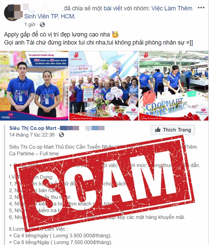 một fanpage mạo danh Co.opmart đăng thông tin tuyển dụng một fanpage mạo danh Co.opmart đăng thông tin tuyển dụng