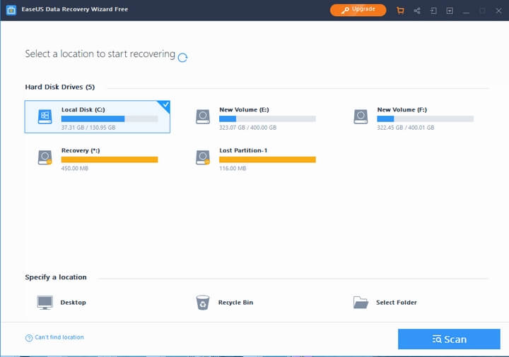 Giao diện phần mềm EASEUS Data Recovery Wizard Free Giao diện phần mềm EASEUS Data Recovery Wizard Free