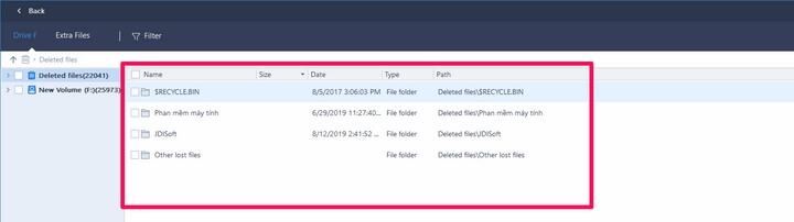 Liệt kê ra các file bạn có thể khôi phục Liệt kê ra các file bạn có thể khôi phục