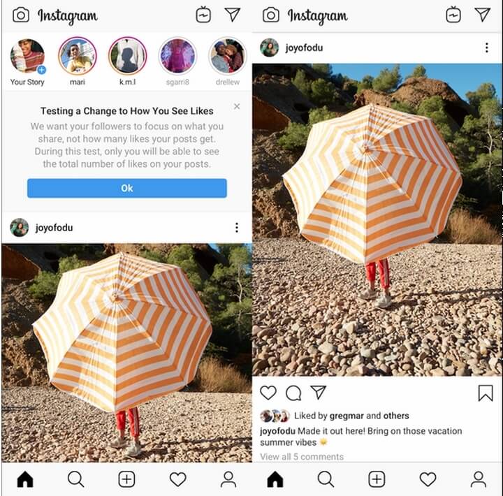 Mạng xã hội Instagram đã thử nghiệm tính năng ẩn tổng số like với mỗi post tại 7 quốc gia - Ảnh: TECHCRUNCH Mạng xã hội Instagram đã thử nghiệm tính năng ẩn tổng số like với mỗi post tại 7 quốc gia - Ảnh: TECHCRUNCH