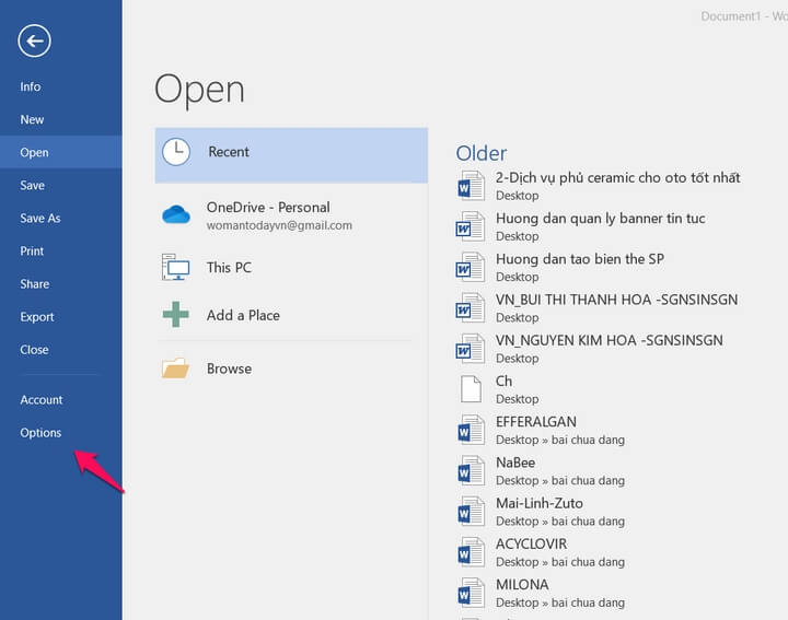 File > Options