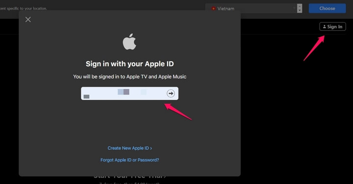 đăng nhập vào tài khoảng Apple ID