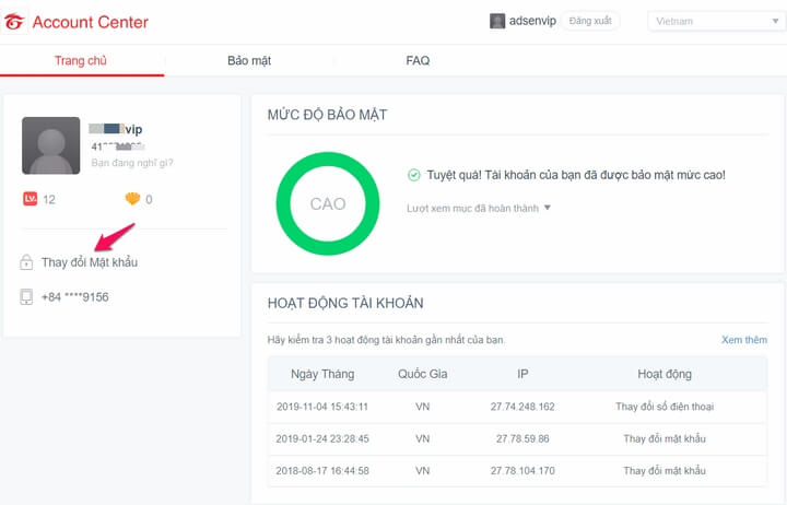 Thay đổi mật khẩu cho tài khoảng Garena Thay đổi mật khẩu cho tài khoảng Garena