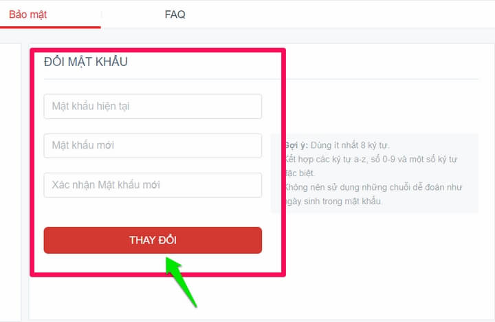 tiến hành đổi mật khẩu cho tài khoảng Garena tiến hành đổi mật khẩu cho tài khoảng Garena