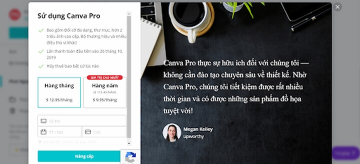 Canva Pro có giá khá phải chăng ở mức $12.95/ tháng
