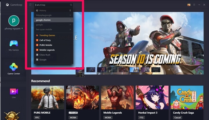 tìm kiếm game nhanh