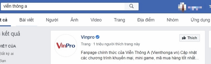 fanpage chính thức của hệ thống Viễn Thông A đã được đổi tên thành VinPro