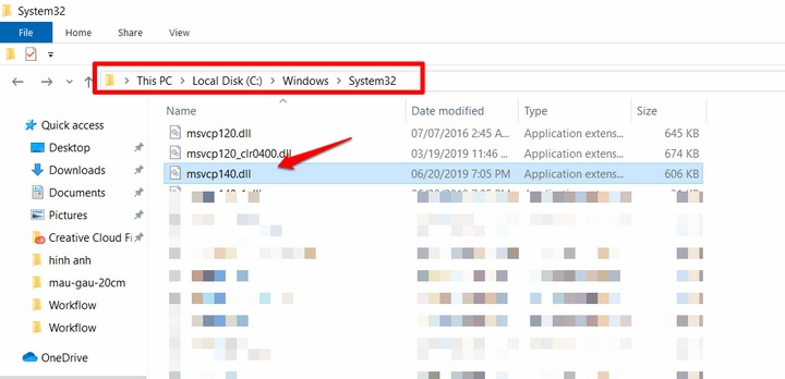 Copy file "MSVCP140.dll" vừa mới giải nén bỏ vào thư mục C:\Windows\System32